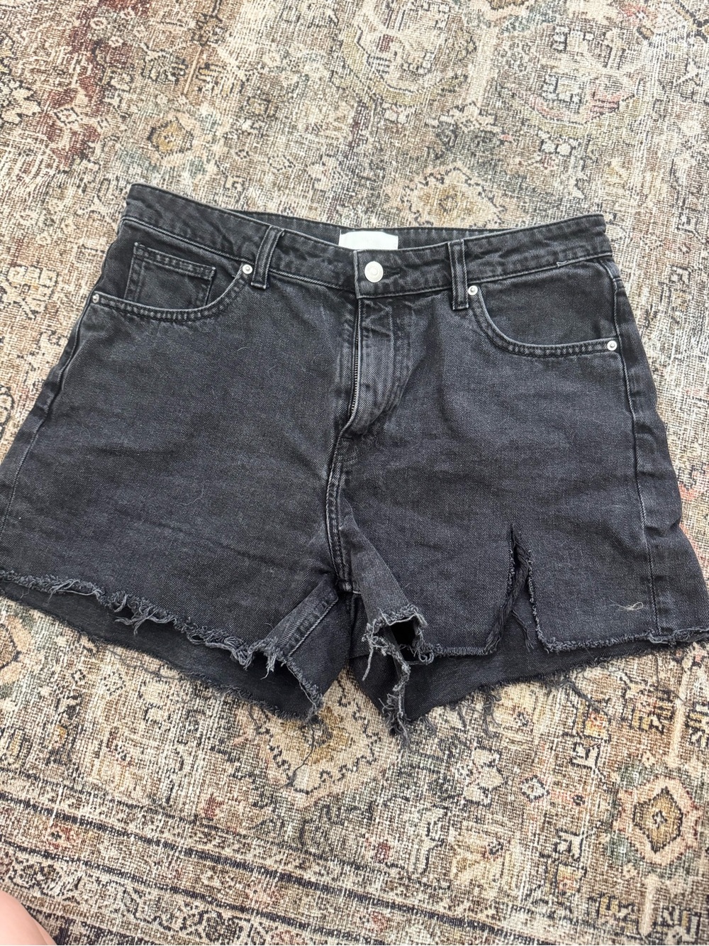 H&M Black Distressed Cutoff Denim Shorts